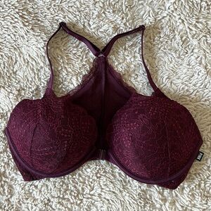 Victoria’s Secret PINK Date Push Up Lace Purple Burgundy Bra 32DD